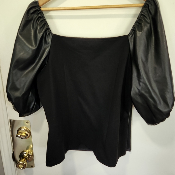 NWOT Boston Proper faux leather puff sleeve black top, XL - Picture 4 of 4
